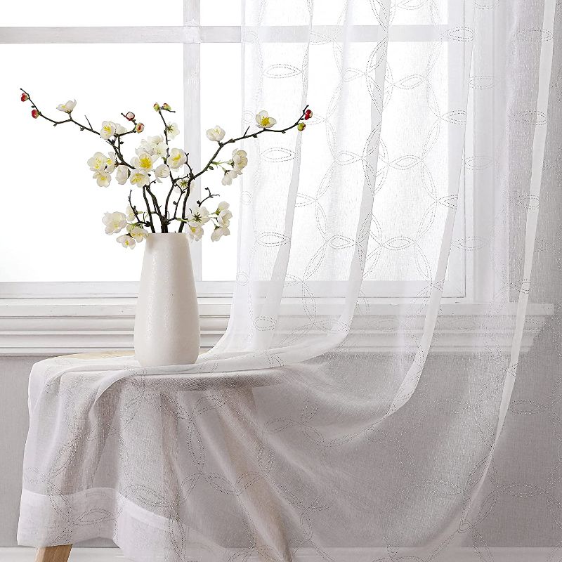 Photo 1 of 
ZJDECOR White Sheer Curtains 95 Inches Long, Circle Round Pattern Window Curtain Panels, Rod Pocket Light Filtering Voile Window Treatment Drapes for Living...