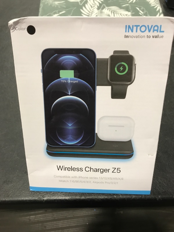 Photo 2 of Intoval Charging Station for Apple iPhone/iWatch/Airpods, 3 in 1 Wireless Charger for iPhone 14/13/12/11/XS/XR/XS/X/8, iWatch 8/Ultra/7/6/SE/5/4/3/2, Airpods Pro2/Pro1/3/2/1 (Z5,Black)