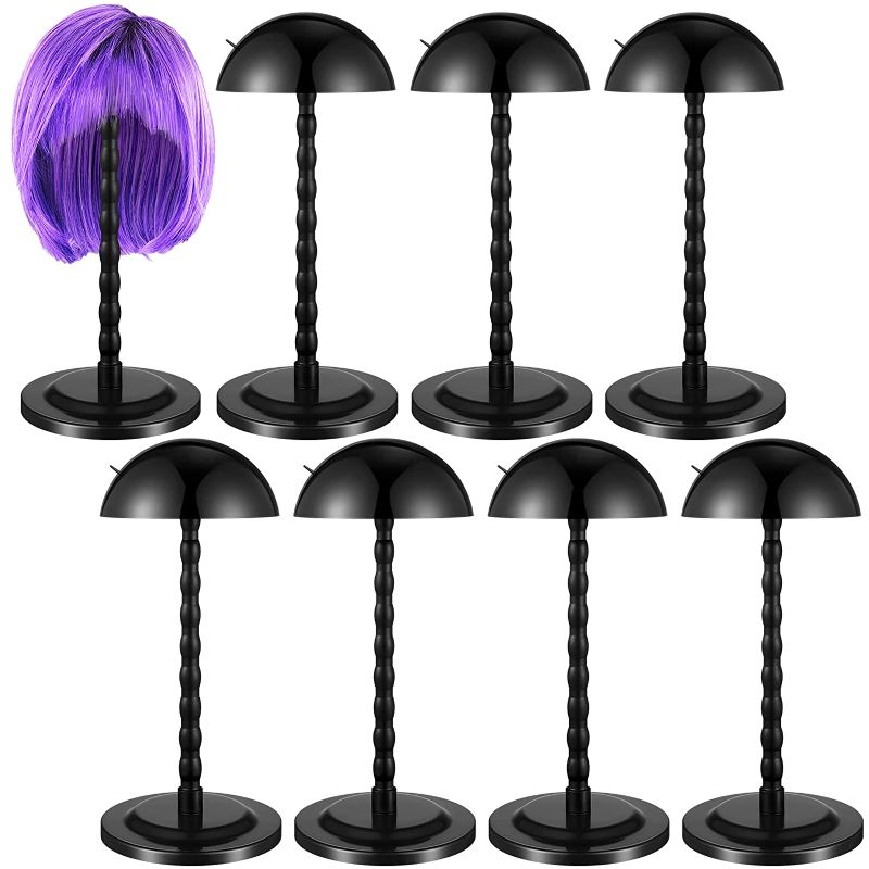 Photo 1 of 8 Pieces Wig Holder Wig Head Stand Wig Stand for Styling, 13.8 Inch Wigs Portable Hat Display Stand Travel Wig Holder for Multiple Wigs Practice Hat DIY Stand Head Stand Non Slip Stable (Black) 
