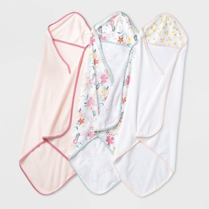 Photo 1 of Baby Girls' 3pk Floral Meadow Hooded Towel - Cloud Island™ Pink
