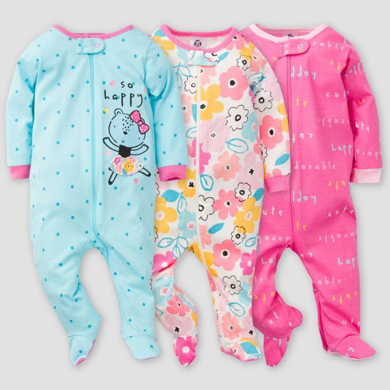 Photo 1 of Gerber Baby Girls' 3pk Bear Sleep N' Play - Pink/Blue Size 6-9M
