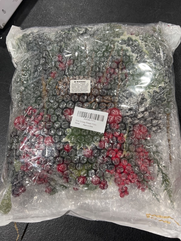 Photo 2 of 16 Pack Artificial Christmas Picks Assorted Red Berry Picks Stems Faux Pine Picks Spray with Pinecones Apples Holly Leaves for Christmas Floral Arrangement Wreath Winter Holiday Season Décor