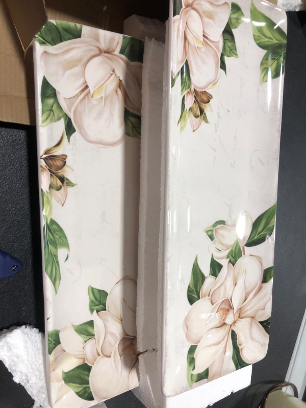 Photo 3 of  Bico Magnolia Floral Ceramic 14 inch Rectangular Serving Platter, Set of 2, for Serving Salad, Pasta, Cheese, Ham, Appetizer, Microwave & Dishwasher Safe
