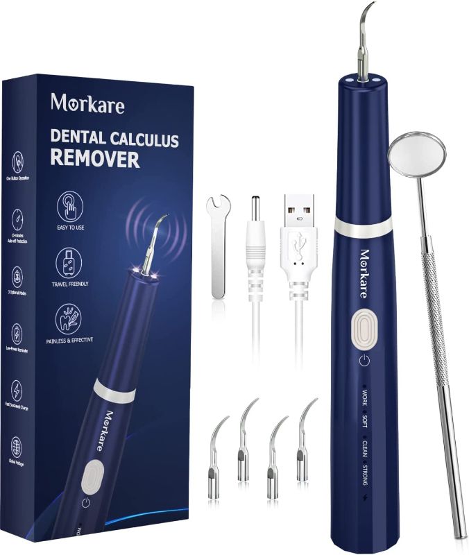 Photo 1 of (WHITE) Teeth Cleaning Kit with LED Light, 3 Replaceable Heads & Oral Mirror, 3 Modes Teeth Cleaner
