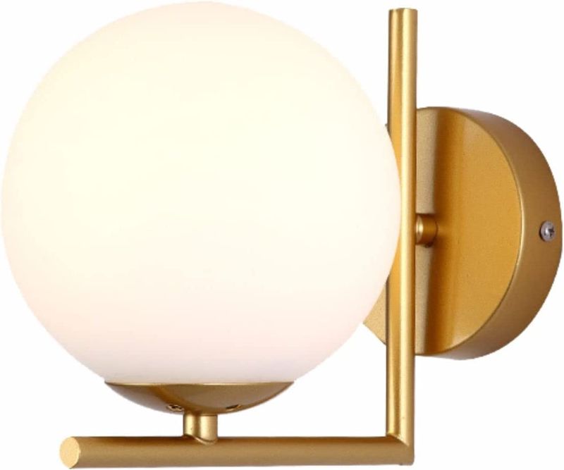 Photo 1 of BOKT Glass Globe Wall Sconces Gold Wall Mounted Light 1 Light Mid Century Modern Industrial Wall Light (Gold) 