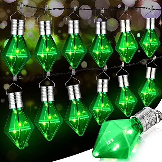 Photo 1 of 12 Pieces Outdoor Hanging Solar Lights, Diamond Solar Light Bulbs with Clip Garden Waterproof Camping LED Light Tree Solar Power Lights with Hook for Garden Yard Fence Decorations (Green Bulb)
