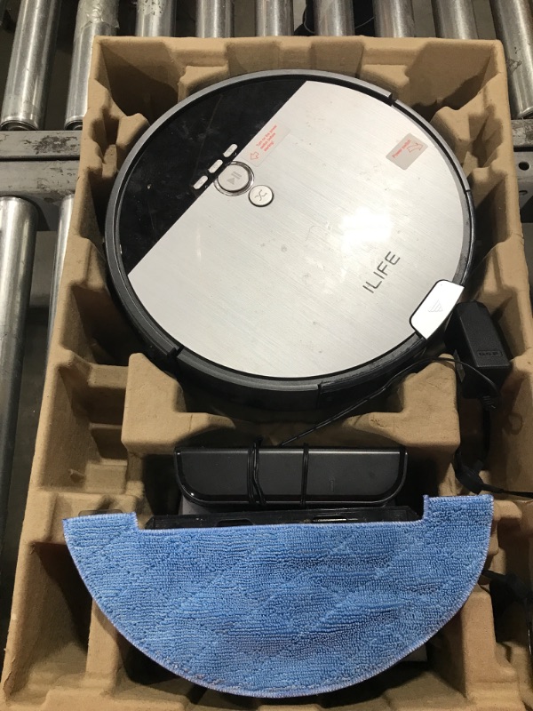 Photo 1 of ILIFE V8s Robot Vacuum and Mop Combo, Big 750ml Dustbin, Enhanced Suction Inlet, Zigzag Cleaning Path, LCD Display, Schedule, Self-Charging Robot Vacuum Cleaner, Ideal for Hard Floor and Pet Hair.-- dirty on top of product