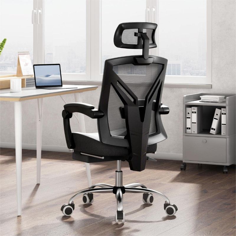 Photo 1 of Hbada Ergonomic Office Chair High Back Desk Chair Recliner Chair with Lumbar Support Height Adjustable Seat, Headrest- Breathable Mesh Back Soft Foam Seat Cushion with Footrest, Black