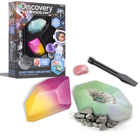 Photo 1 of Discovery #Mindblown Mini Unearthed Gemstones Dig Set, 2 Pack Excavation Kit W/ Chisel, App & Poster, One Size , Multiple Colors
