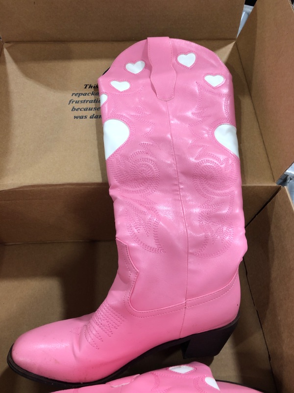 Photo 2 of AOSPHIRAYLIAN Womens Mid Calf Boots Chunky Heel Cute Heart Cowgirl Cowboy Colorful Western Cosplay Party Pink Boots