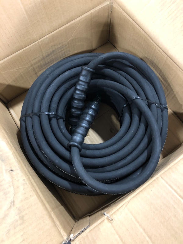 Photo 2 of YAMATIC 3/8" Pressure Washer Hose 4000 PSI 100FT Hot Water Power Washer Hose Max 212°F with Swivel Quick Connect, Commercial Grade Steel Wire Braided & Synthetic Rubber Jacket, Kink Resistant 100 Feet