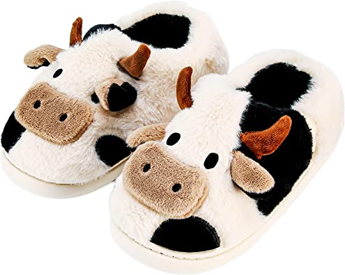 Photo 1 of 7.5-8.5 WOMEN NZFUN Cow Slippers for Women and Men, Fluffy Cute Cozy Cartoon Cow Cotton House Slipper Womens Milky Cows Animal Preppy Funny Furry Kawaii Bedroom Pillow Cloud Slippers for Women Indoor and Outdoor
