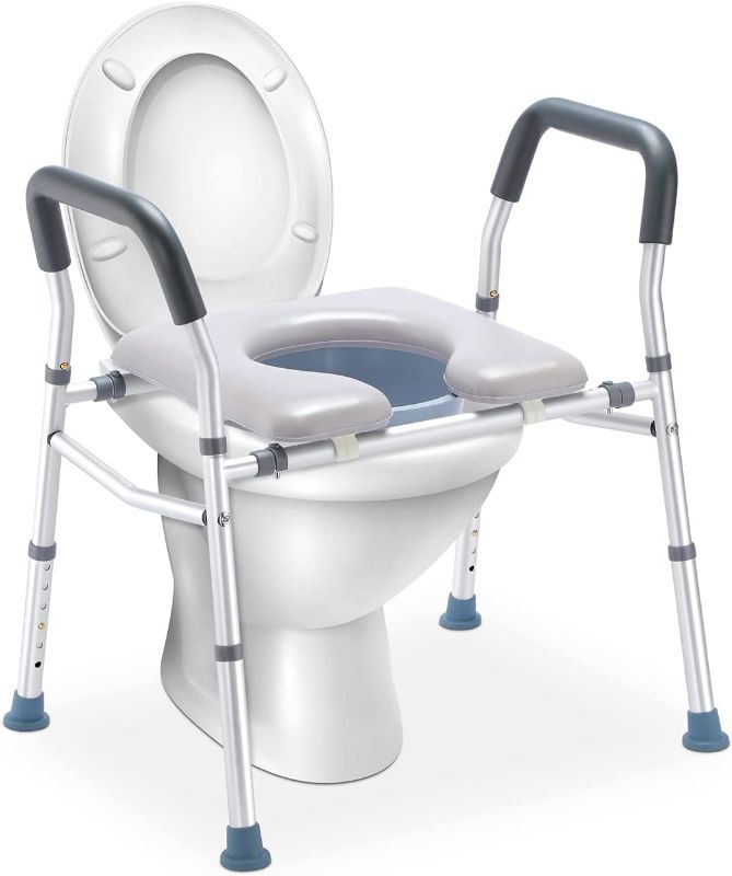 Photo 1 of 3-in-1 Raised Toilet Seat, Adjustable Width/Height, Padded Seat with Splash Guard, Toilet Safety Frame, Shower Chair for Seniors, Handicap,Pregnant