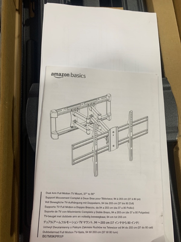 Photo 1 of Amazon Basics Heavy-Duty Dual Arm, Full Motion Articulating TV Mount & Full Motion Articulating TV Monitor Wall Mount for 22-55 Inch TVs and Flat Panels up to 80 Lbs, Black 37 to 80" Articulating 16" Extension Wall Mount 