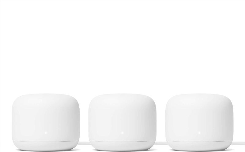 Photo 1 of Google Nest WiFi Router 3 Pack - 2nd Generation 4x4 AC2200 Mesh Wi-Fi Routers with 6600 Sq Ft Coverage (Renewed) ( One Router & Two extenders)

