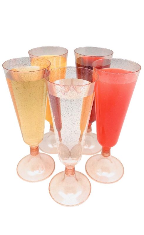 Photo 1 of 70 pc Plastic Classicware Glass Like Champagne Wedding Parties Toasting Flutes Party Cocktail Cups (Rose Gold Glitter)