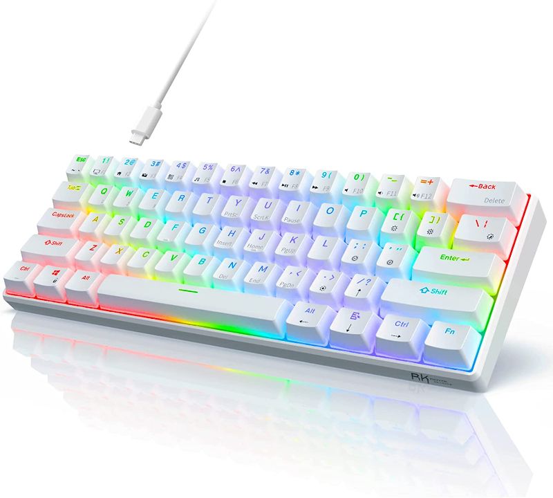 Photo 1 of RK ROYAL KLUDGE RK61 Wired 60% Mechanical Gaming Keyboard RGB Backlit Ultra-Compact Hot-Swappable Red Switch White
