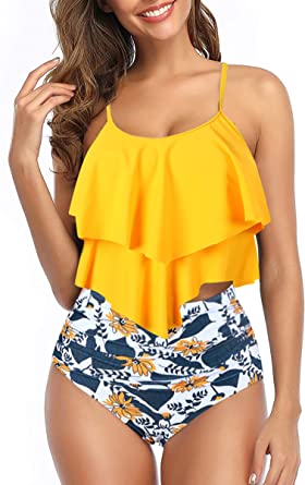 Photo 1 of Womens Tankini Swimsuits Ruffled Tank Top Tummy Control Floral Modest Swimwear High Waisted Bikini Two Piece Bathing Suits SIZE 12W