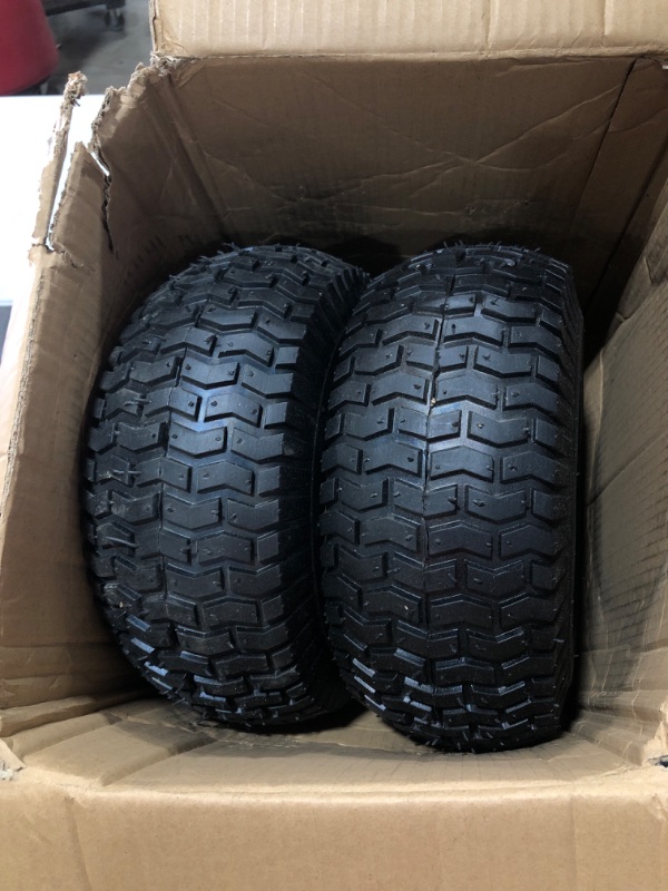 Photo 2 of 2 Pack 15x6.00-6"Pneumatic tires, Front Assembly Replacement for Craftsman Mower, Turf Tread,3" Center hub with steel rim