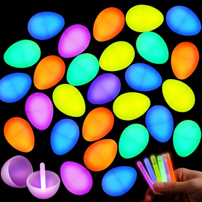 Photo 1 of 200 Pcs Easter Eggs Glow in The Dark with 600 Pcs Mini Glow Sticks Bulk, Plastic Easter Eggs for Kids Glow Egg Fillable Easter Basket Stuffers Gift for Easter Egg Hunt Game Classroom Prizes
