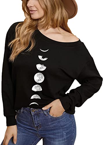 Photo 1 of Avanova Women's Long Sleeve Shirts Graphic Tees Casual Off The Shoulder T-Shirts Boat Neck Tunic Tops - medium 
