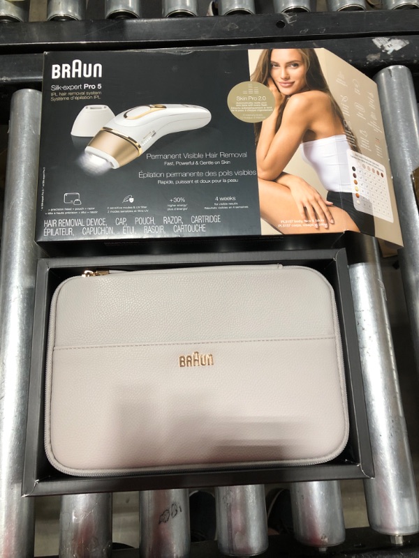 Photo 5 of Braun IPL Hair Removal for Women and Men, New Silk Expert Pro 5 PL5157, for Body & Face, Long-lasting Hair Removal System, Alternative to Salon Laser Hair Removal, with Venus Razor, Pouch - open box for photos - 
