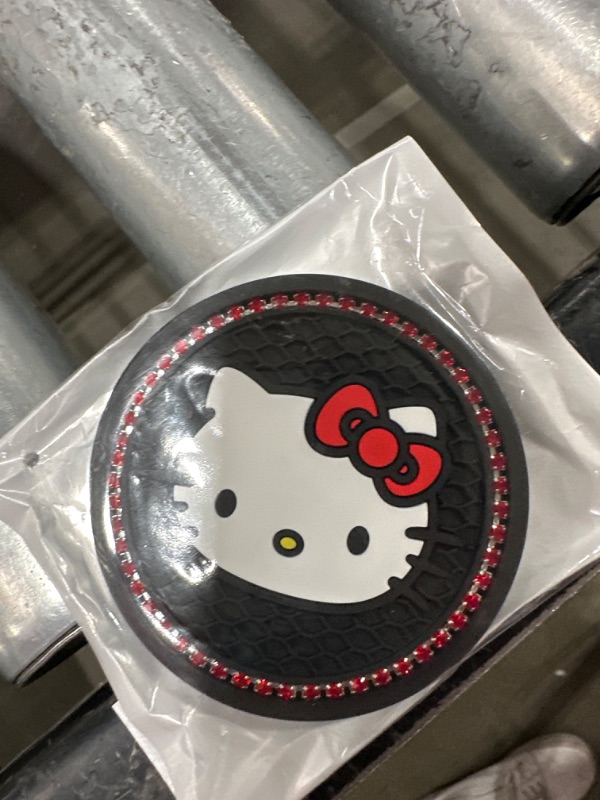 Photo 2 of 2PCS Car Cup Holders Coasters Hello Kitty,Black Silicone Anti-Slip Car Drink Coasters for Women Girls, Car Cup Pads, 2.75 Inch
