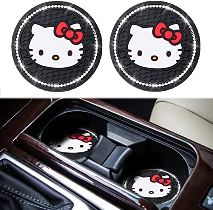 Photo 1 of 2PCS Car Cup Holders Coasters Hello Kitty,Black Silicone Anti-Slip Car Drink Coasters for Women Girls, Car Cup Pads, 2.75 Inch
