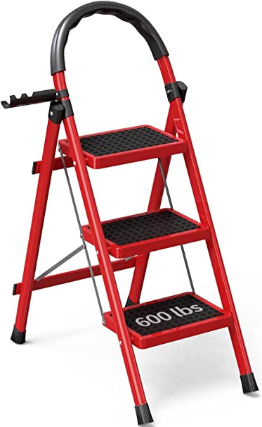 Photo 1 of 3 Step Ladder, Step Ladder 3 Step Folding-3 Step Ladder Folding Step Stool with Anti-Slip Wide Pedal & Convenient Handgrip-600lbs Sturdy Steel Ladder-Reinforcement and Thickening
