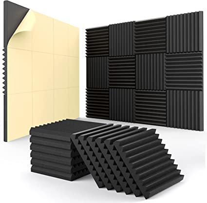 Photo 1 of 12 pack Acoustic Panels Self-Adhesive, 1" X 12" X 12" Quick-Recovery Sound Proof Foam Panels, Acoustic Foam Wedges High Density, Soundproof Wall Panels for Home Studio,Carbon Black
