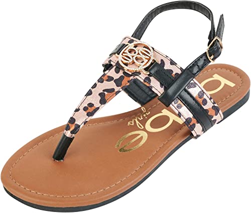 Photo 1 of bebe Girls' Sandals - Leatherette Leopard Thong Sandals with Heel Straps (Little Kid/Big Kid) -SIze 1
