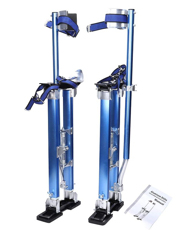 Photo 1 of 24 inch -40 inch Professional Grade Adjustable Drywall Stilts Taping Paint Stilt Aluminum Tool Stilt for Painting Painter Taping Blue https://a.co/d/108wKqA