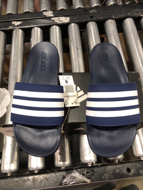 Photo 2 of adidas Men's Adilette Comfort Slides Sandal 8 Dark Blue/White/Dark Blue