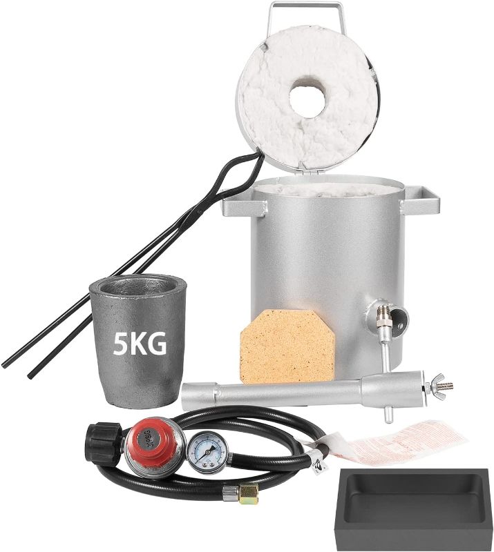 Photo 1 of 5KG Propane Smelting Furnace Deluxe Kit with Tongs and Crucible & 2KG Graphite Ingot Mold Crucible Mould for Smelting Gold Silver Copper
