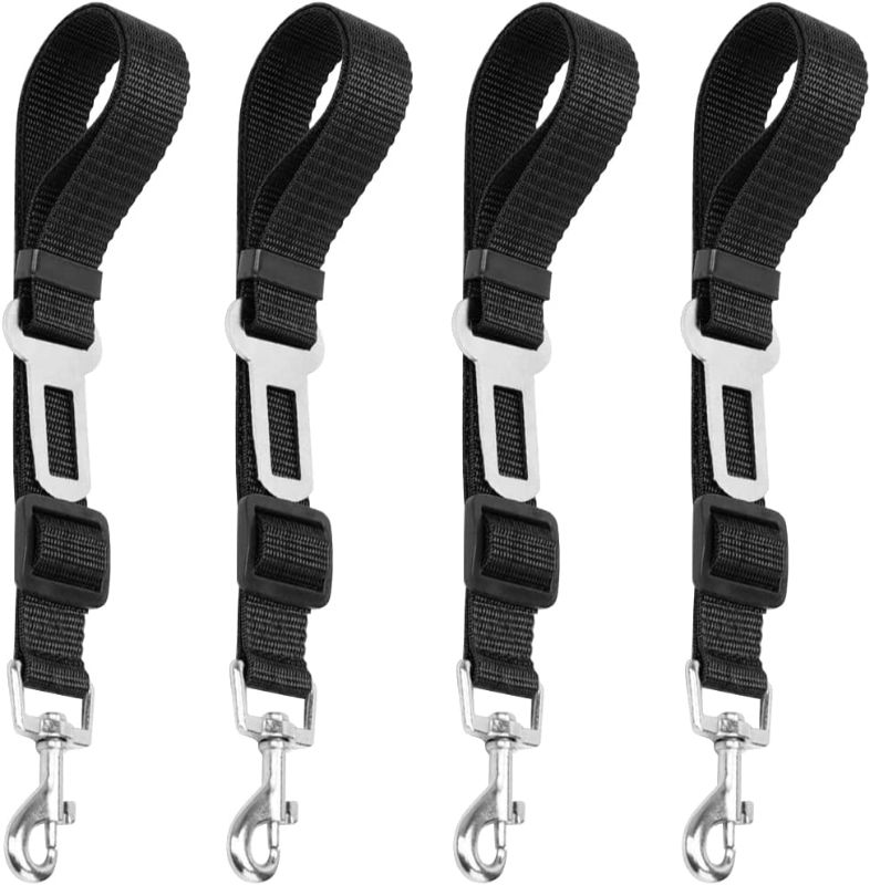 Photo 1 of 4 Pack Adjustable Pet Dog Cat Seat Belt, YuCool Safety Leads Vehicle Car Harness Seat Tether,Nylon Fabric- Black
