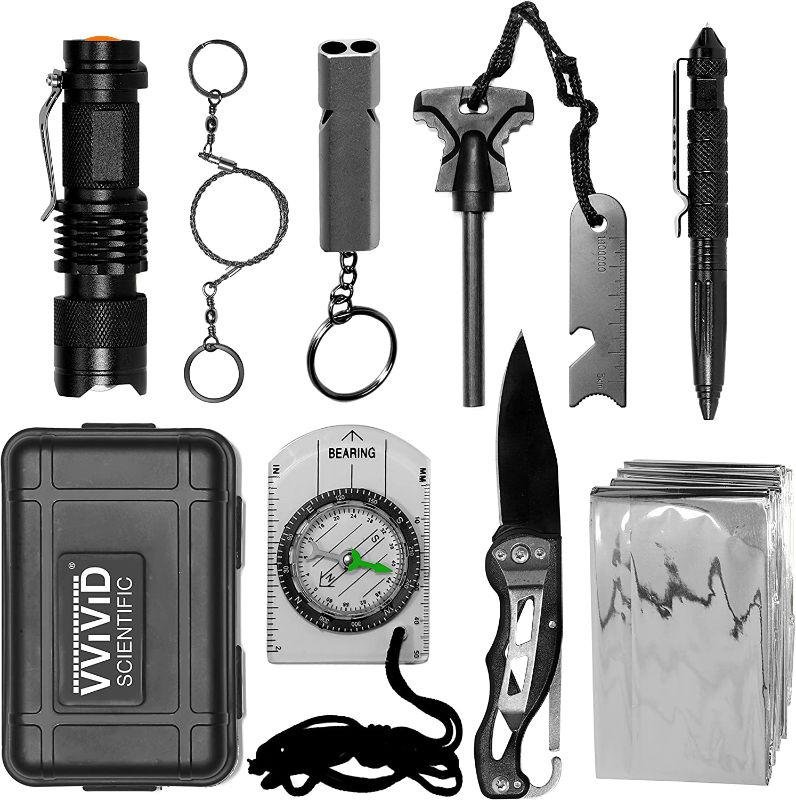 Photo 1 of 10 in 1 Emergency Tactical Gear Survival Kit Knife Blanket Compass Fire Starter Flashlight Saw Outdoor Camping Hiking Hunting Adventure Sport Supplies NOT EXACT AS STOCK 