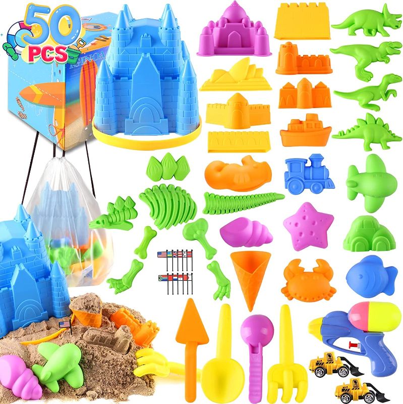 Photo 1 of Beach Sand Molds Toys Set for Kids Baby Toddlers - 50PCS, Includes Castle Bucket, Shovel Tools Kit, Skeleton and Building Mold, Outdoor Play Sandbox Toy for 3-10 Year Old Age Boys Girls, Summer Gift --FACTORY SEALED 