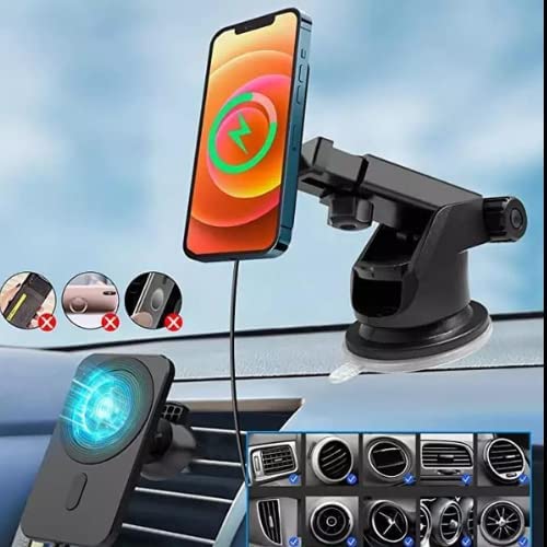 Photo 1 of Fast Dispatch 15W car Mount Magnetic Wireless Charger for iPhone 14 13 12 Automatic Magnetic Qi Fast Charging Car Air Vent Dashboard Stand (Black)
