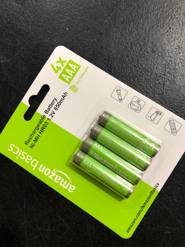 Photo 2 of Amazon Basics 4-Pack Rechargeable AAA NiMH High-Capacity Batteries, 850 mAh, Pre-Charged