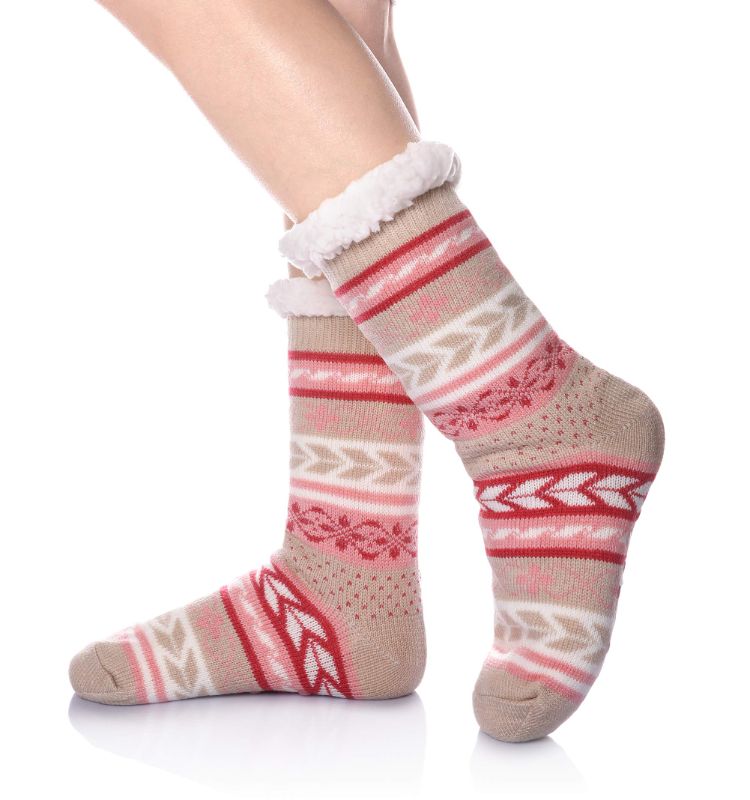 Photo 1 of DoSmart Womens Fuzzy Slipper Socks Winter Thermal Snowflake Fleece Lining Christmas Stockings Fluffy Warm Indoor Home Socks Beige