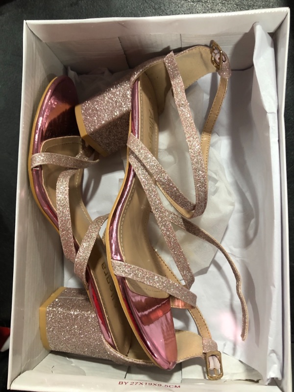 Photo 2 of Allegra K Women's Glitter Crisscross Strap Chunky Heels Sandals 7.5 Pink