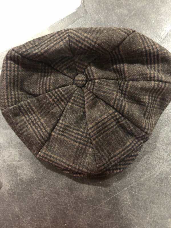 Photo 2 of MINAKOLIFE Men's 8 Piece Wool Blend Newsboy Flat Cap Herringbone Checker in Classic Checker Coffee Large-X-Large