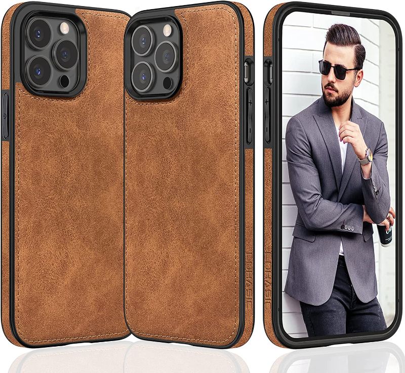 Photo 1 of LOHASIC for iPhone 14 Pro Max Cases, Classic Matte Suede PU Vegan Leather TPU Bumper Cover Elegant Soft Grip Men Women Phone Cases for iPhone 14 Pro Max(2022) 6.7 inch 5G - Brown 