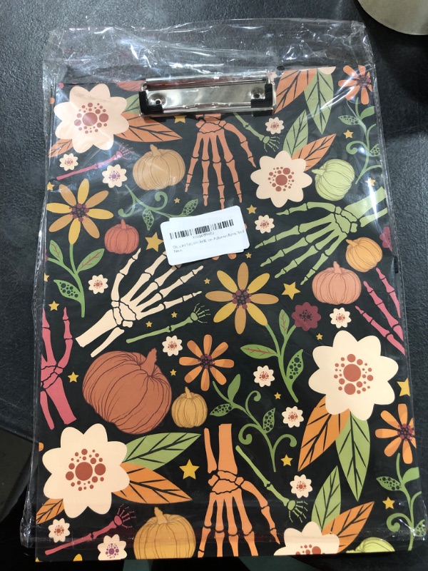 Photo 1 of Clipboard Folio with Refillable Lined Notepad and Interior Storage Stylish Foldable Clipfolio for Office - Halloween Bones Floral