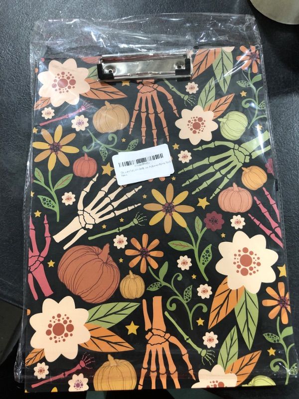 Photo 2 of Clipboard Folio with Refillable Lined Notepad and Interior Storage Stylish Foldable Clipfolio for Office - Halloween Bones Floral