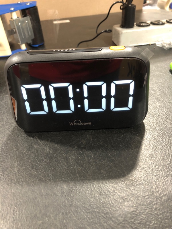 Photo 2 of Digital Alarm Clock Whousewe LED Bedside Clock with 6 Level Brightness, Adjustable Volume with 5 Alarm Sound, Loud Dual Alarm with Large Display for Bedroom Office Trapezoid