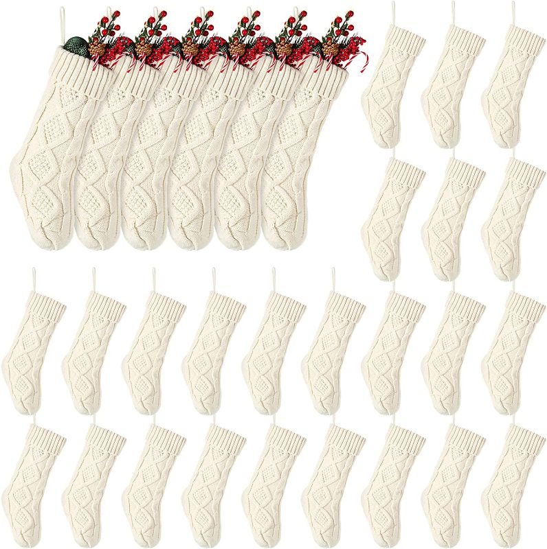 Photo 1 of 30 Pack Christmas Stockings 12 Inch, Cable Knitted Xmas Stocking Gifts Rustic Hanging Stockings Set for Holiday Christmas Party Decorations (Ivory) 