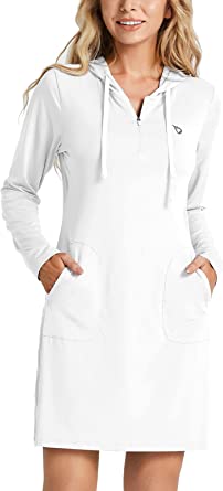 Photo 1 of BALEAF Women's SIZE M Long Sleeve Zip Beach Coverup UPF 50+ Sun Protection Hooded Cover Up Shirt Dress with Pockets