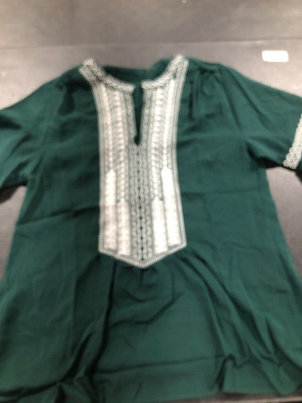 Photo 1 of Chase Secret Womens Large Casual V Neck Shirt Boho Embroidered Print Short/Long Sleeve Tops Loose Blouse B Green