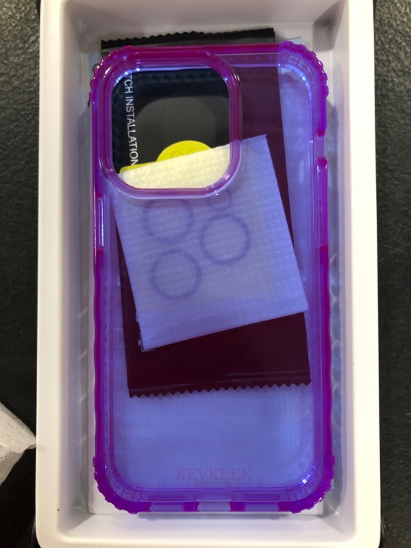 Photo 2 of KEVKEEK Designed for iPhone 14 Pro Case Clear - 3 in 1 Military Grade Shockproof Protective Cover with Screen & Camera Protectors for Women, Non-Yellowing Slim Thin Cute Phone Case for Girls, Purple iPhone 14 Pro(2022)-3 in 1 Crystal Purple